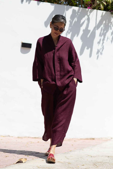 Jade Linen Kimono Pants Burgundy