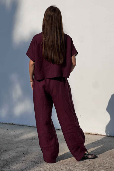 Jade Linen Kimono Pants LONG Burgundy