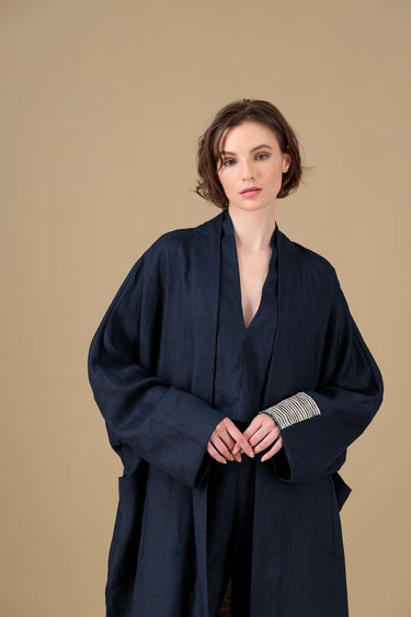 Nawar Coat Navy Blue Printed